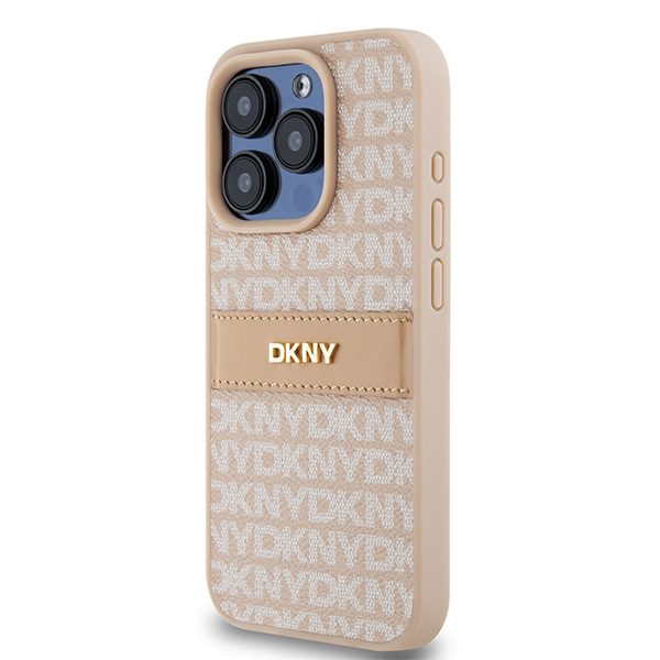 DKNY case for iPhone 15 Pro 6,1" DKHCP15LPRTHSLP pink HC PU repeat texture pattern w tonal stripe