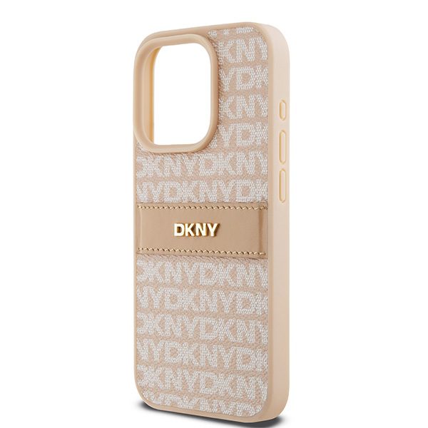 DKNY case for iPhone 15 Pro 6,1" DKHCP15LPRTHSLP pink HC PU repeat texture pattern w tonal stripe