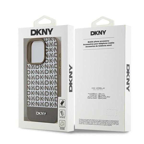 395217_oryg DKNY case for iPhone 15 Pro Max 6,7" DKHMP15XPSOSPW black HC Magsafe pu repeat pattern w bottom stripe