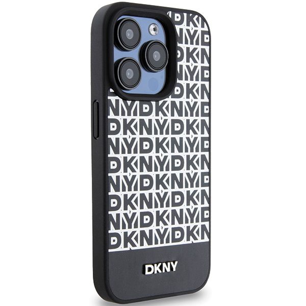 395237_oryg DKNY case for iPhone 15 Pro Max 6,7" DKHMP15XPSOSPK black HC Magsafe pu repeat pattern w bottom stripe