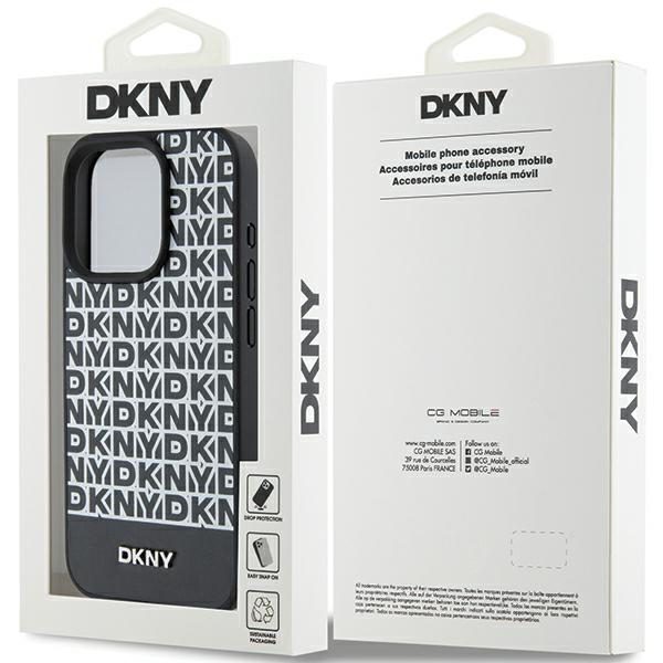 395241_oryg DKNY case for iPhone 15 Pro Max 6,7" DKHMP15XPSOSPK black HC Magsafe pu repeat pattern w bottom stripe