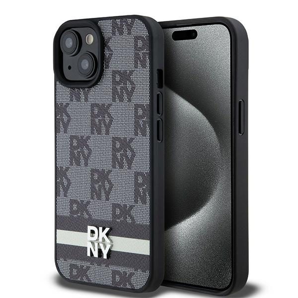 395250_oryg DKNY case for iPhone 15 Plus 6,7" DKHCP15MPCPTSSK black HC PU checkered pattern w printed stripes