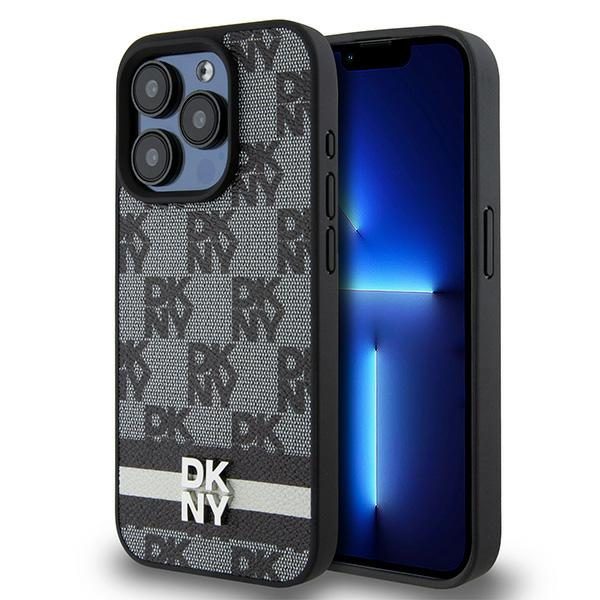 DKNY case for iPhone 15 Pro 6,1" DKHCP15LPCPTSSK black HC PU checkered pattern w printed stripes