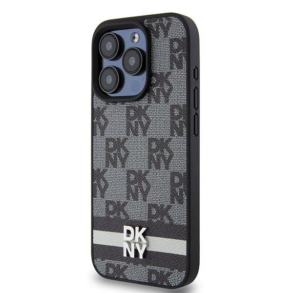 DKNY case for iPhone 15 Pro 6,1" DKHCP15LPCPTSSK black HC PU checkered pattern w printed stripes