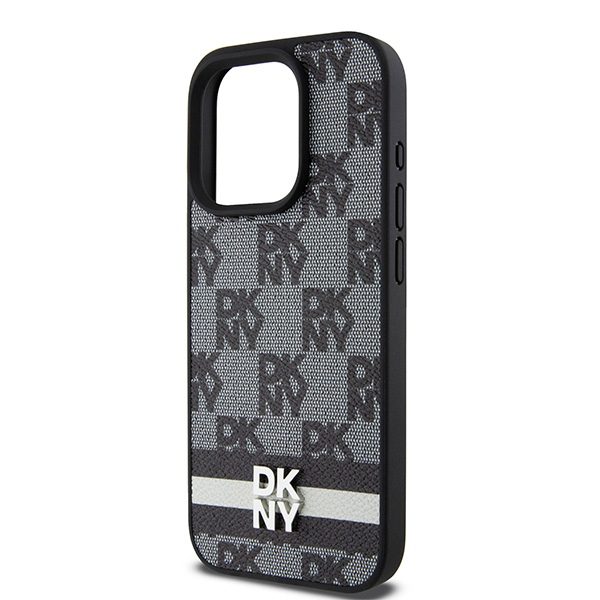 DKNY case for iPhone 15 Pro 6,1" DKHCP15LPCPTSSK black HC PU checkered pattern w printed stripes