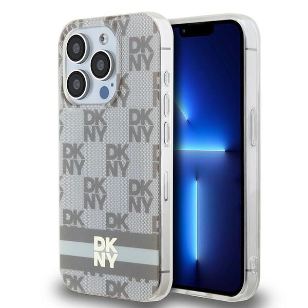 DKNY case for iPhone 15 Pro 6,1" DKHMP15LHCPTSE beige HC Magsafe pc tpu checkered pattern w printed stripes