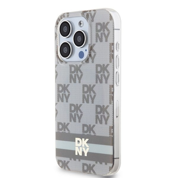 DKNY case for iPhone 15 Pro 6,1" DKHMP15LHCPTSE beige HC Magsafe pc tpu checkered pattern w printed stripes
