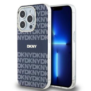DKNY case for iPhone 15 Pro 6,1" DKHMP15LHRHSEB niebieska HC Magsafe pc tpu repeat texture pattern w stripe
