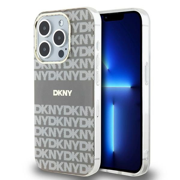 DKNY case for iPhone 15 Pro 6,1" DKHMP15LHRHSEE beige HC Magsafe pc tpu repeat texture pattern w stripe