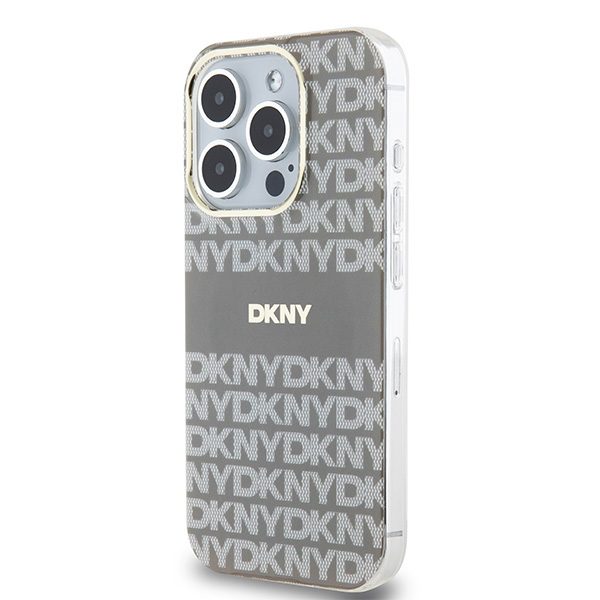 DKNY case for iPhone 15 Pro 6,1" DKHMP15LHRHSEE beige HC Magsafe pc tpu repeat texture pattern w stripe
