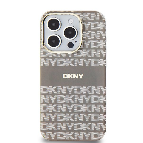 DKNY case for iPhone 15 Pro 6,1" DKHMP15LHRHSEE beige HC Magsafe pc tpu repeat texture pattern w stripe