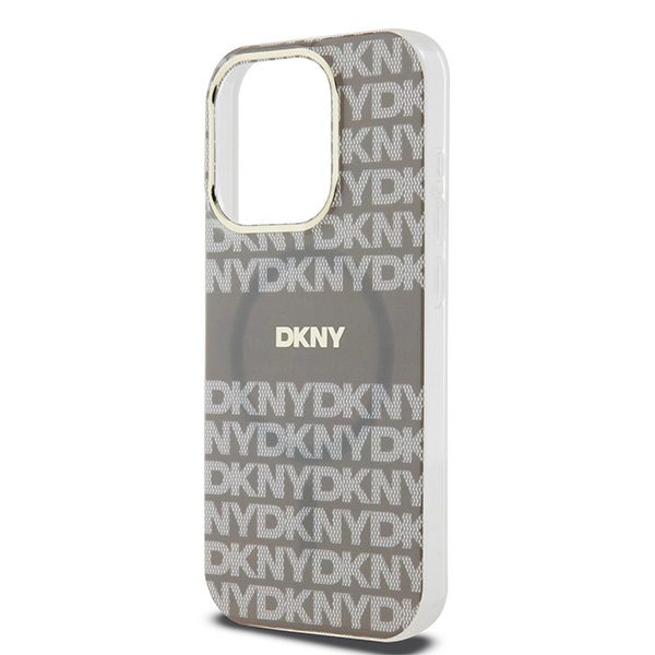 DKNY case for iPhone 15 Pro 6,1" DKHMP15LHRHSEE beige HC Magsafe pc tpu repeat texture pattern w stripe