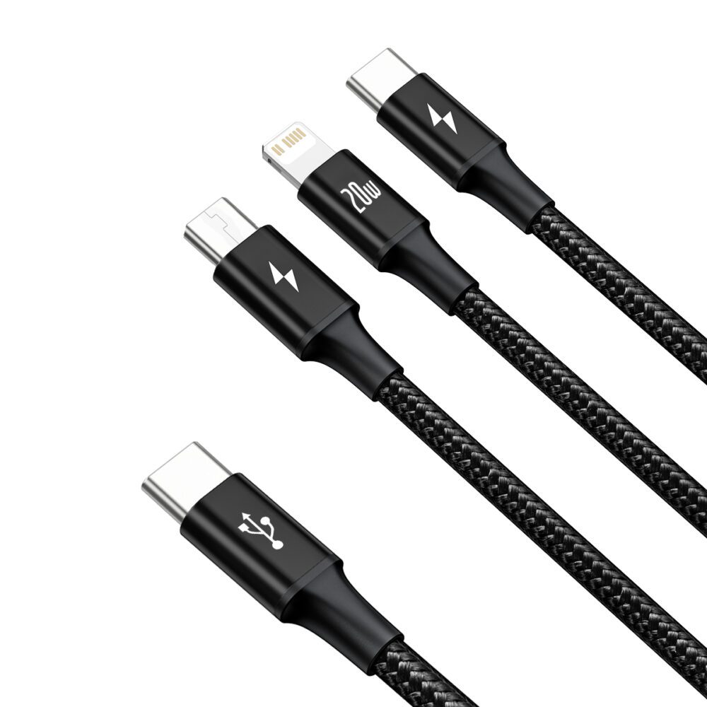 395643_oryg Baseus cable 3in1 Rapid PD USB-C - micro USB + Lightning + USB-C 1,5m black 20W