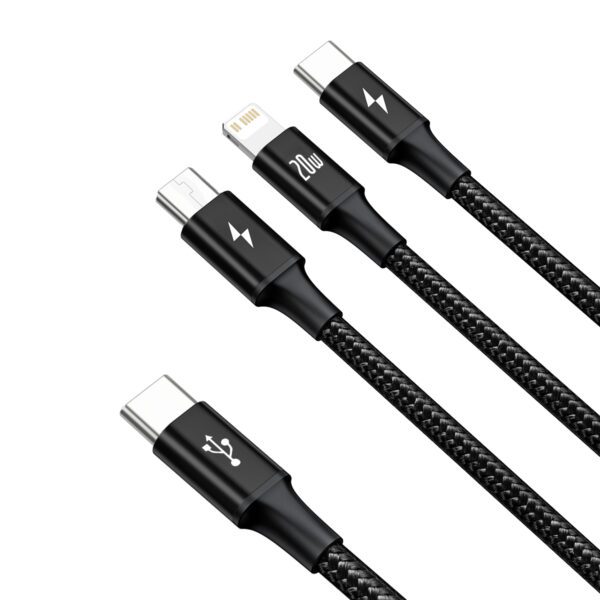 395643_oryg Baseus cable 3in1 Rapid PD USB-C - micro USB + Lightning + USB-C 1,5m black 20W