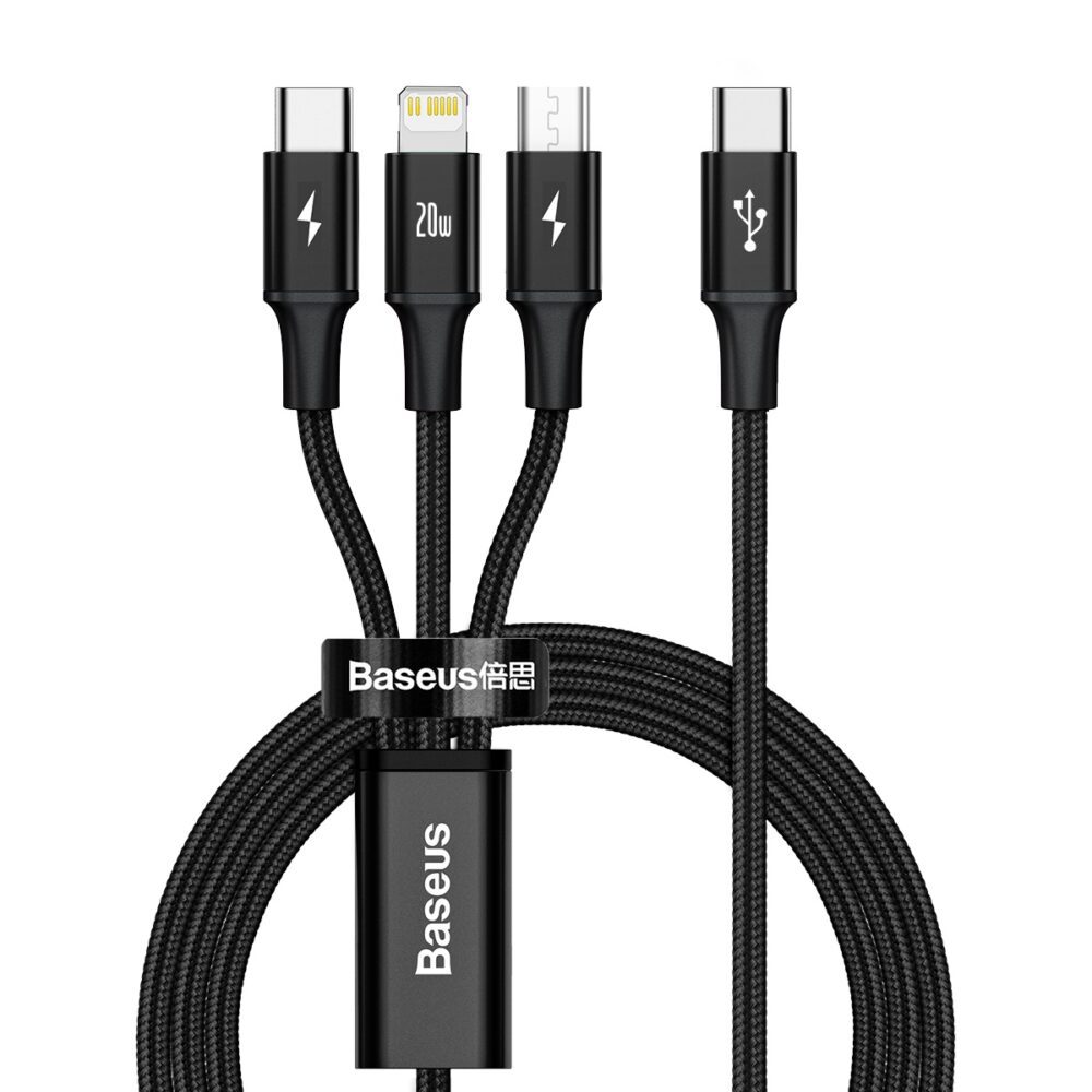 395644_oryg Baseus cable 3in1 Rapid PD USB-C - micro USB + Lightning + USB-C 1,5m black 20W