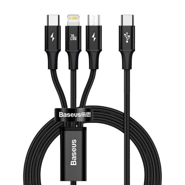395644_oryg Baseus cable 3in1 Rapid PD USB-C - micro USB + Lightning + USB-C 1,5m black 20W