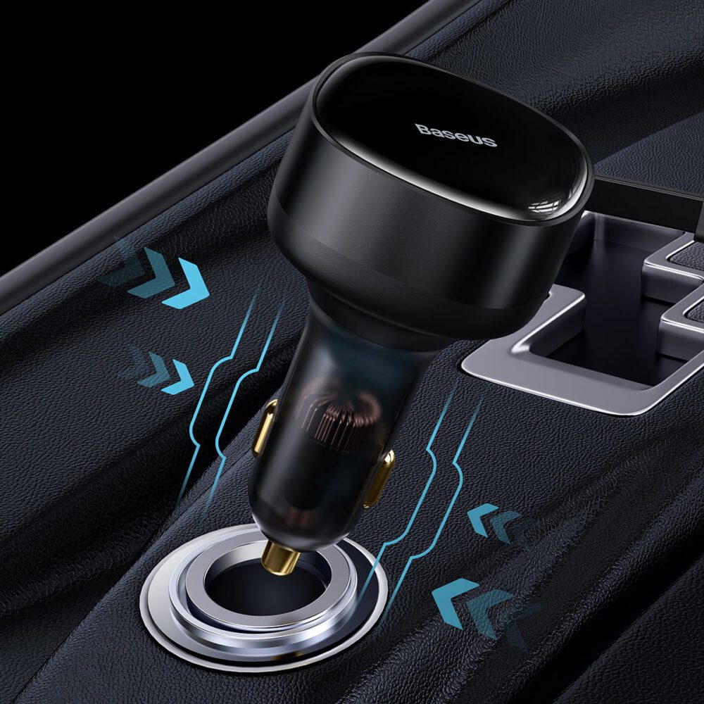 396317_oryg Baseus car charger Enjoyment Retractable 2w1 30W black with cable 2x USB-C