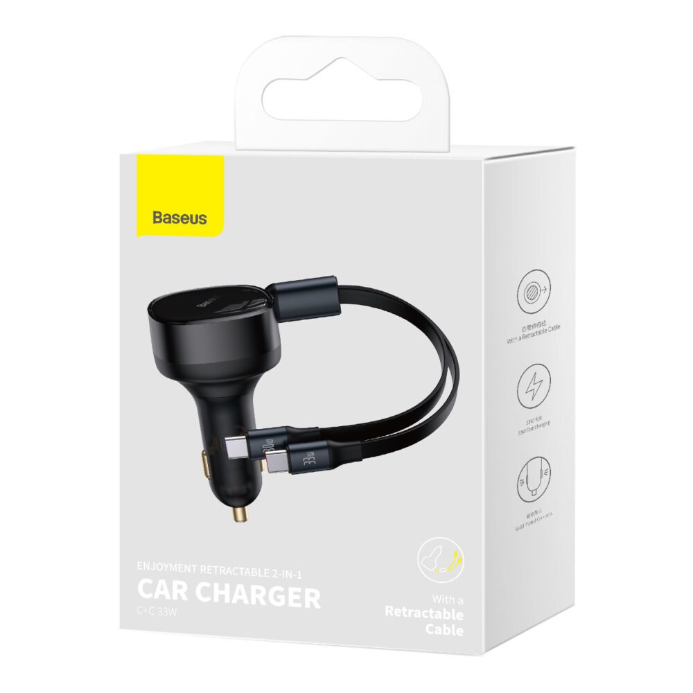 396318_oryg Baseus car charger Enjoyment Retractable 2w1 30W black with cable 2x USB-C