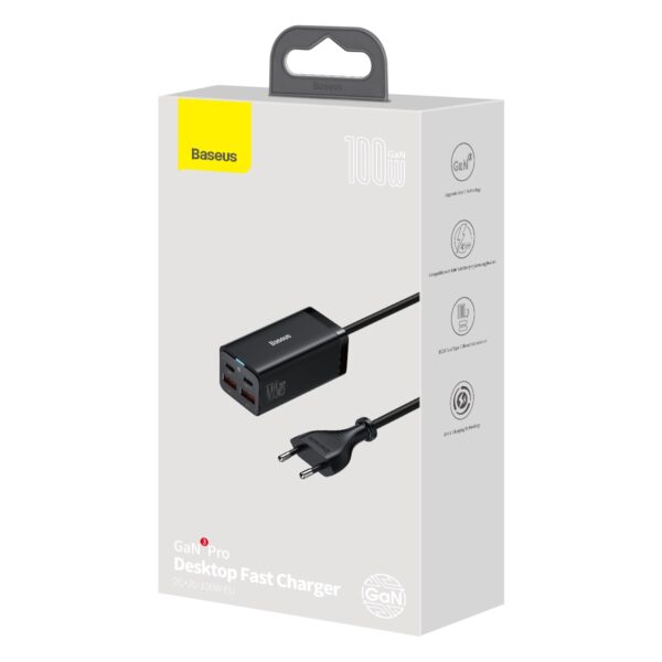 Baseus wall charger GaN3 Pro 100W 2x USB-C 2x USB black