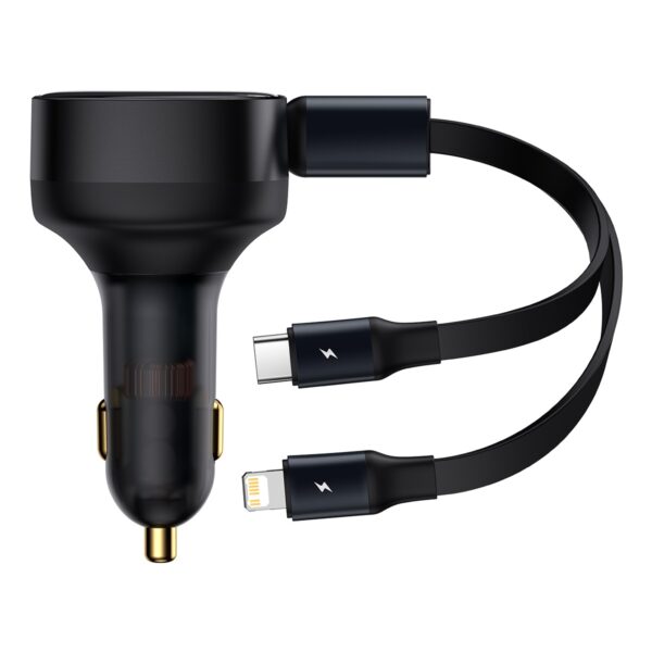 396696_oryg Baseus car charger Enjoyment Retractable 2w1 30W black with cable 1x USB-C 1x Lightning