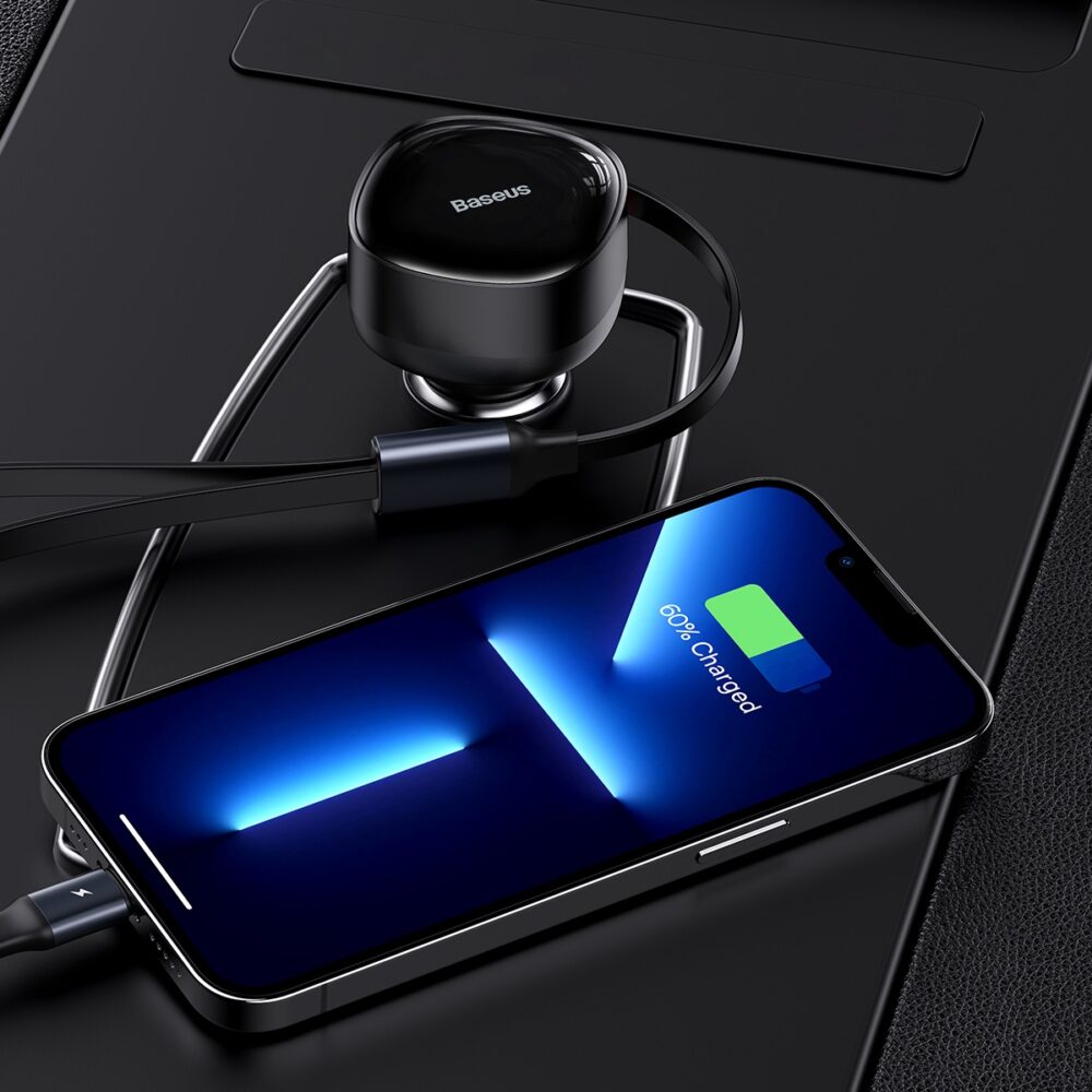 396704_oryg Baseus car charger Enjoyment Retractable 2w1 30W black with cable 1x USB-C 1x Lightning
