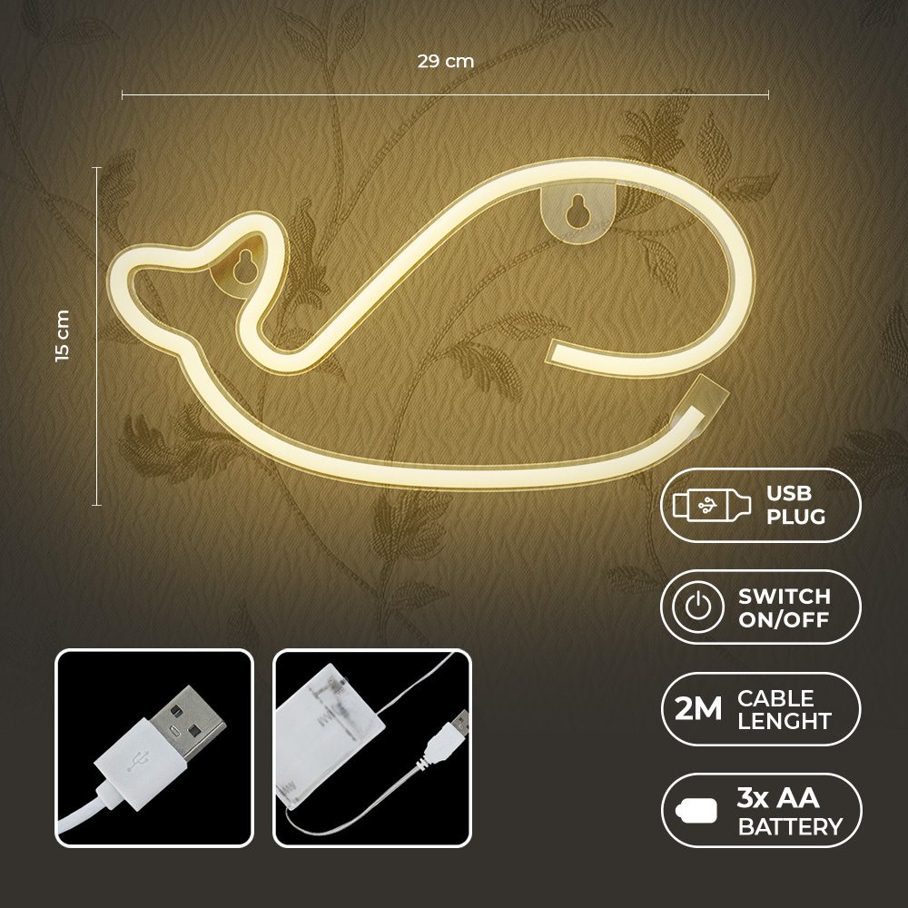 396877_oryg Neon LED Light WHALE warm white Bat + USB FLNE09 Forever Light