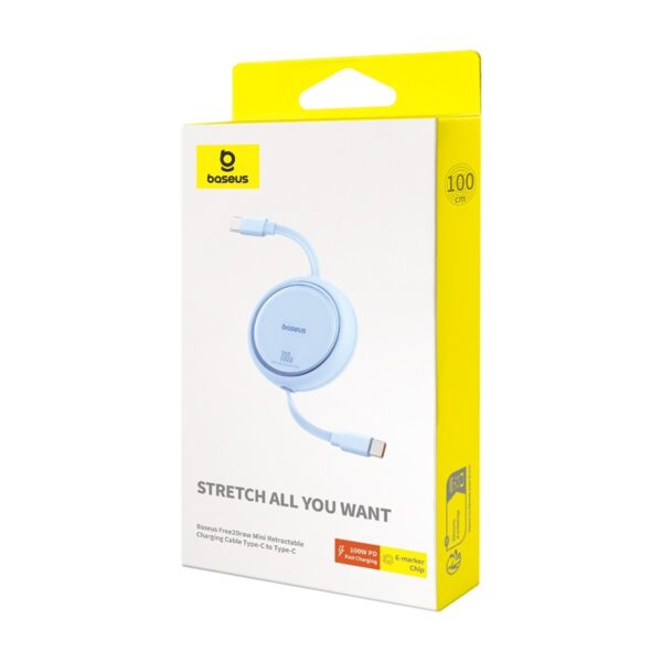 Baseus Free2Draw Mini Retractable Charging Cable Type-C to Type-C 100W 1m Galaxy Blue