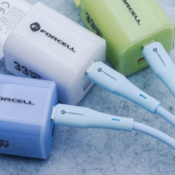 3d5aa006da9520e0311f8fe0f4518938 FORCELL F-ENERGY C346 cable Type C to Lightning PD 3A 27W Silicone 1 m blue