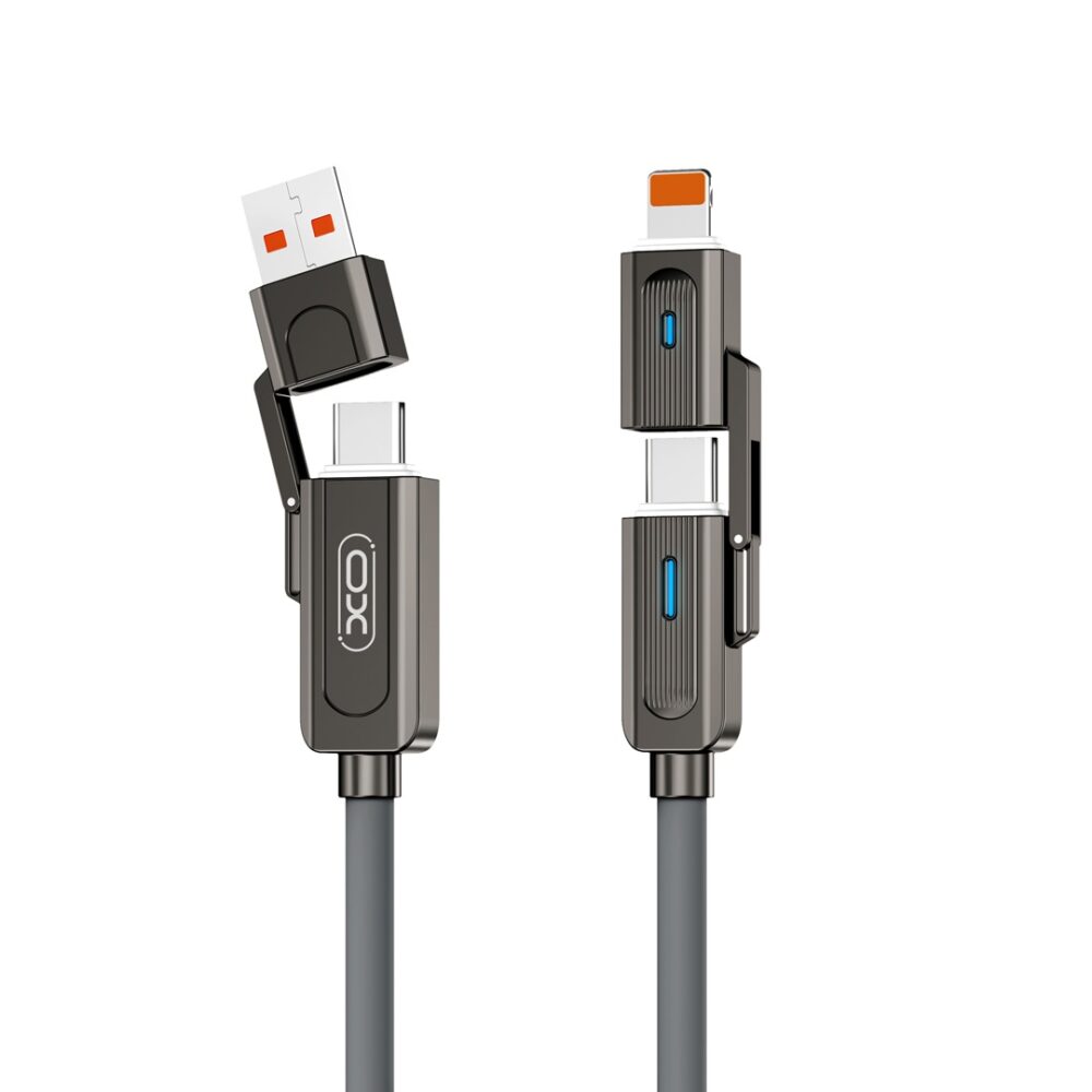 400079_oryg XO cabel NB275 4w1 USB-C - Lightning + USB - USB-C 60W 1,0m szary