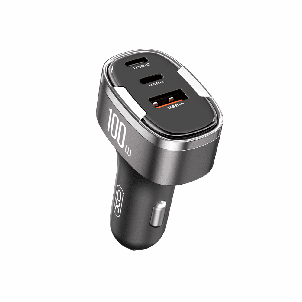 400188_oryg XO car charger CC61 PD QC 3.0 100W 1x USB 1x USB-C 1x Lightning gray
