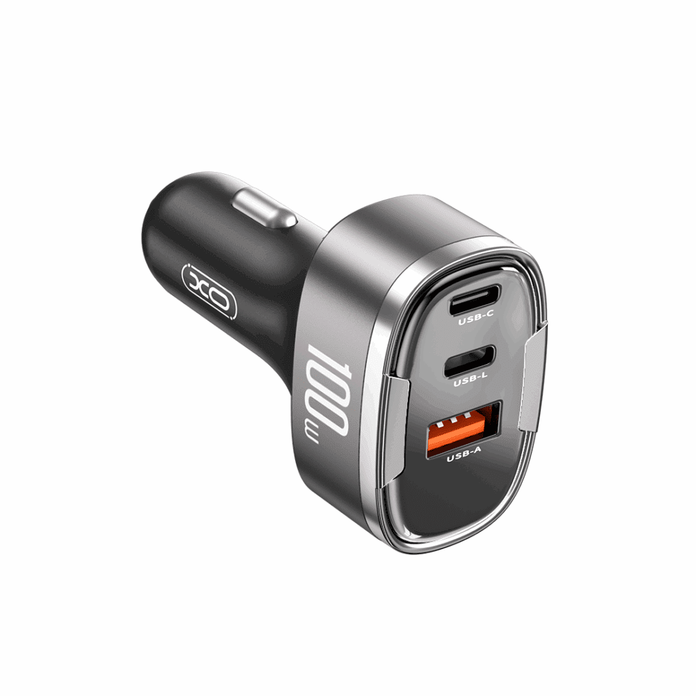 400189_oryg XO car charger CC61 PD QC 3.0 100W 1x USB 1x USB-C 1x Lightning gray