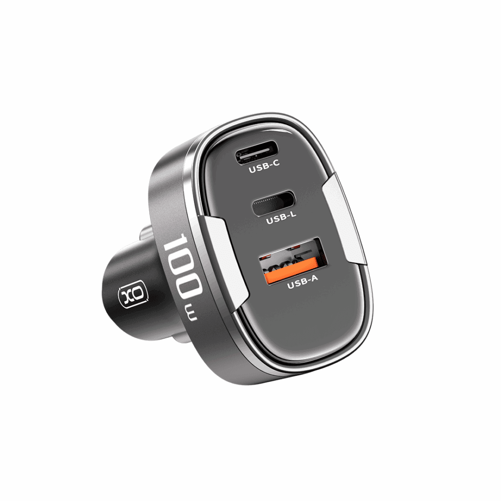 400190_oryg XO car charger CC61 PD QC 3.0 100W 1x USB 1x USB-C 1x Lightning gray