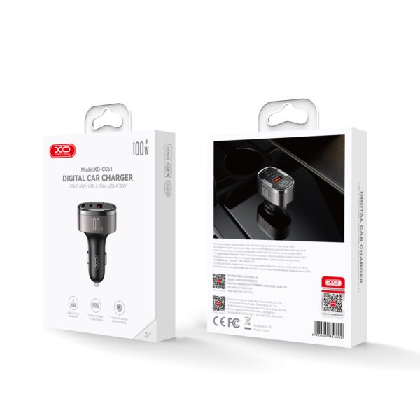 XO car charger CC61 PD QC 3.0 100W 1x USB 1x USB-C 1x Lightning gray