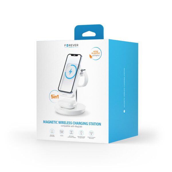 Forever MACS-100 magnetic wireless charging station with power bank white 5in1