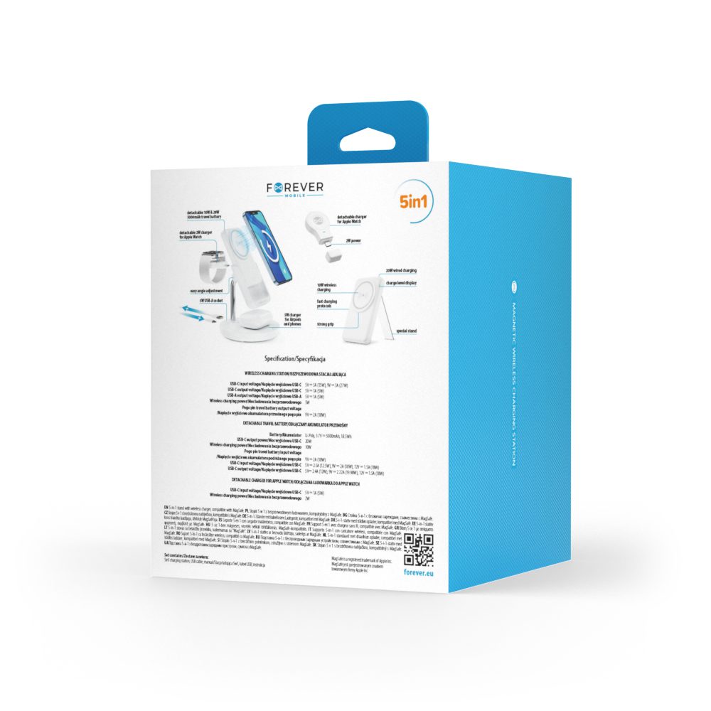 401204_oryg Forever MACS-100 magnetic wireless charging station with power bank white 5in1