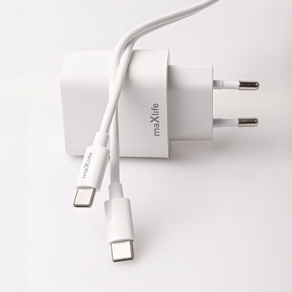 Maxlife MXTC-06-20C PD QC charger 1x USB-C 20W white + USB-C - USB-C cable 20W