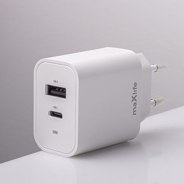 Maxlife MXTC-06-30AC PD QC charger 1x USB-C 1x USB 30W white + USB-C - USB-C cable 60W