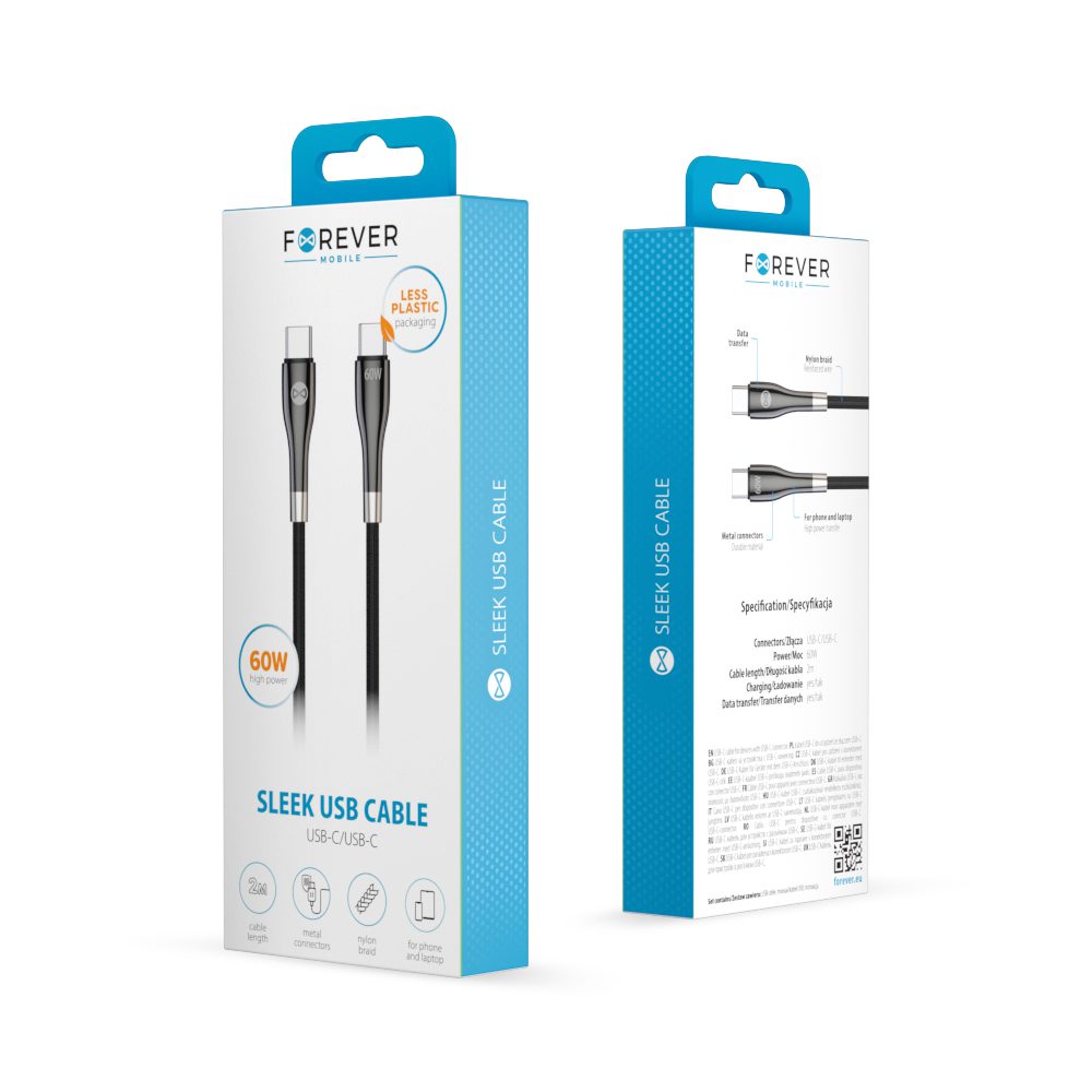 402619_oryg Forever Sleek cable USB-C - USB-C 2,0 m 60W black