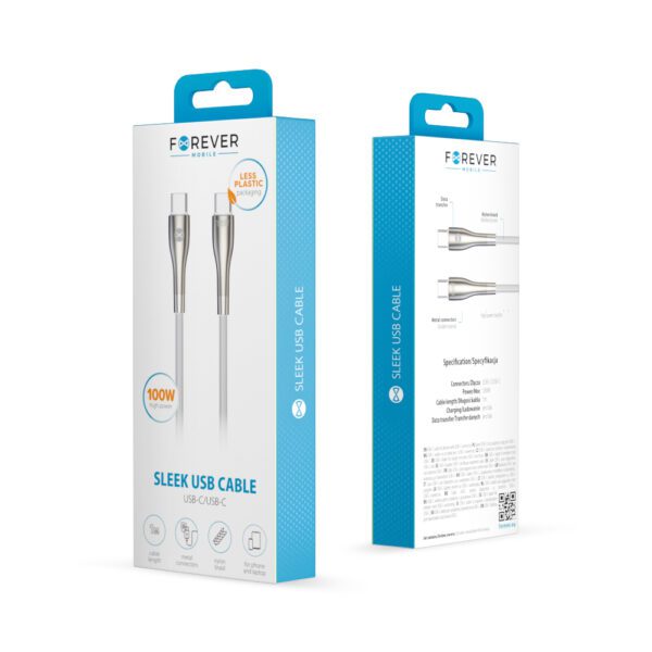 Forever Sleek cable USB-C - USB-C 1,0 m 100W white