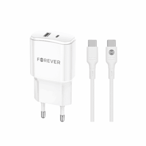 Forever TC-01-20AC PD QC charger 1x USB-C 1x USB 20W white + USB-C - USB-C cable 20W