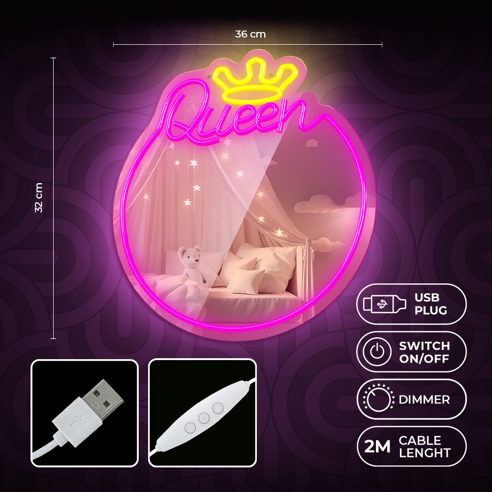 403017_oryg Neon MIRROR LED QUEEN warm white pink FMNE04 Forever Light