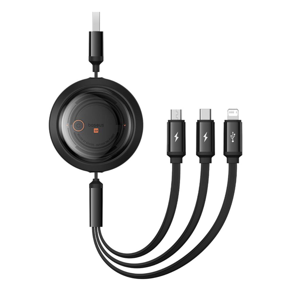404451_oryg Baseus Free2Draw Retractable Crystal Fast Charging Data Cable USB to M+L+C 100W 1.1m Cluster Black