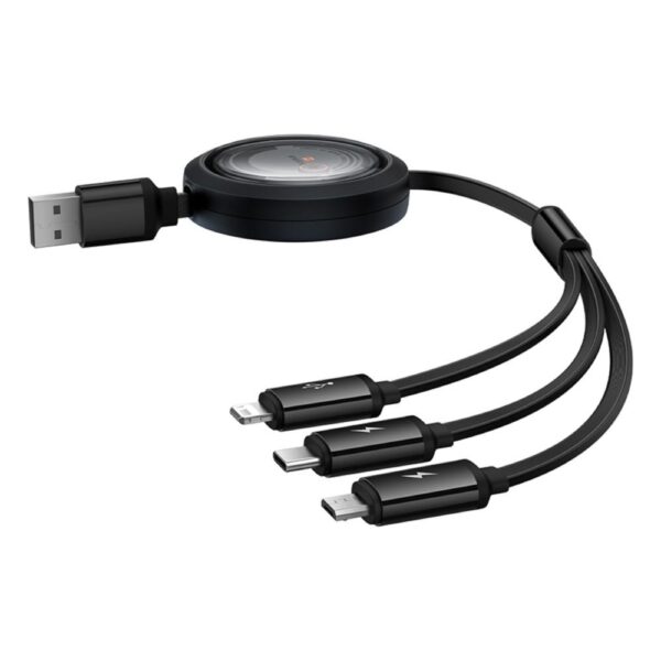 404452_oryg Baseus Free2Draw Retractable Crystal Fast Charging Data Cable USB to M+L+C 100W 1.1m Cluster Black