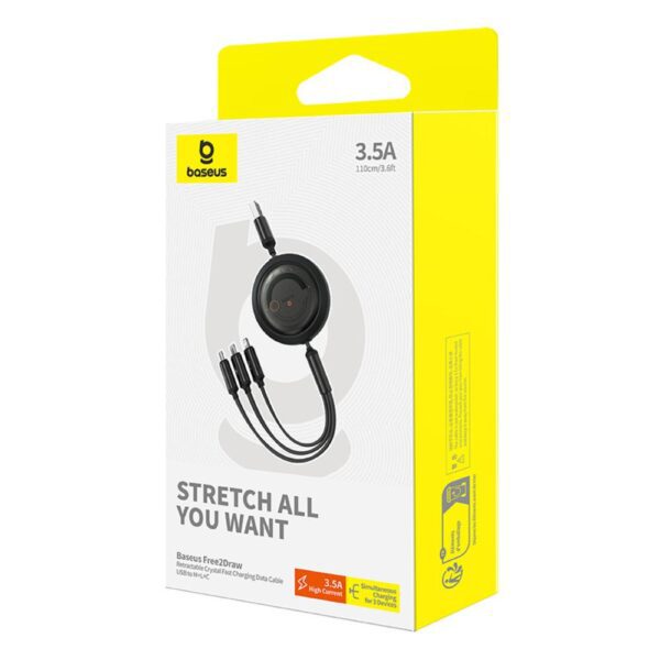 404456_oryg Baseus Free2Draw Retractable Crystal Fast Charging Data Cable USB to M+L+C 100W 1.1m Cluster Black
