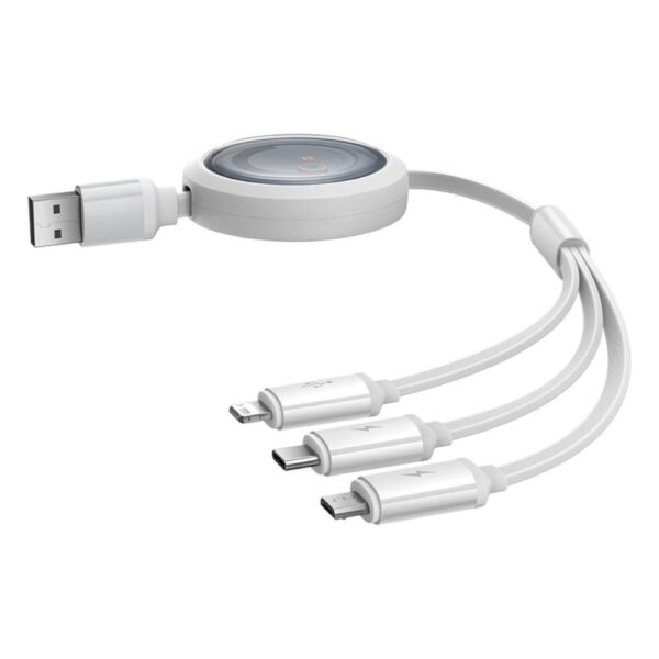 404458_oryg Baseus Free2Draw Retractable Crystal Fast Charging Data Cable USB to M+L+C 3.5A 1.1m Moon White