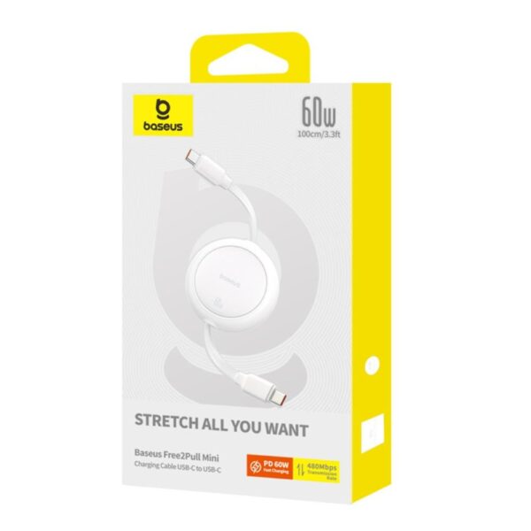 Baseus Free2Pull Mini Charging Cable USB-C to USB-C 60W 1m Moon White