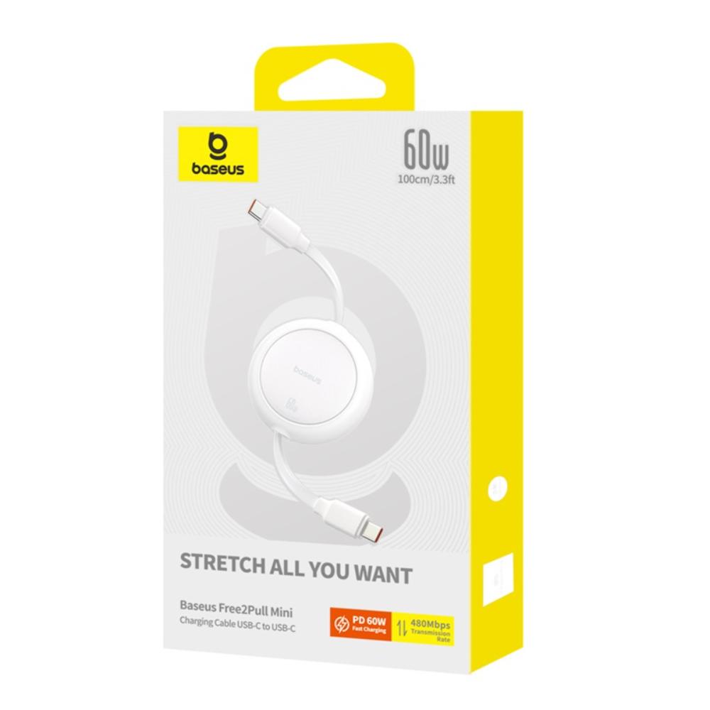 Baseus Free2Pull Mini Charging Cable USB-C to USB-C 60W 1m Moon White