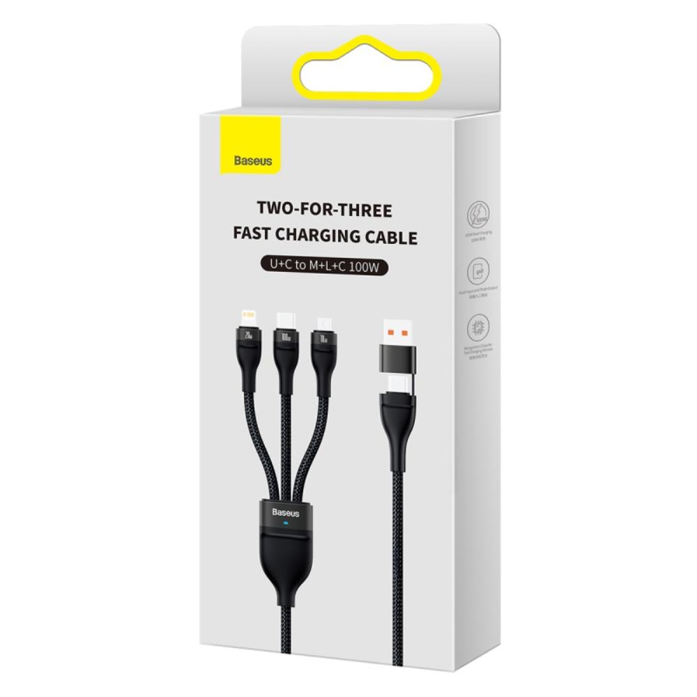 404927_oryg Baseus cable 3in1 Flash II USB + USB-C - Lightning + USB-C + microUSB 1,5 m 3,5A black 100W
