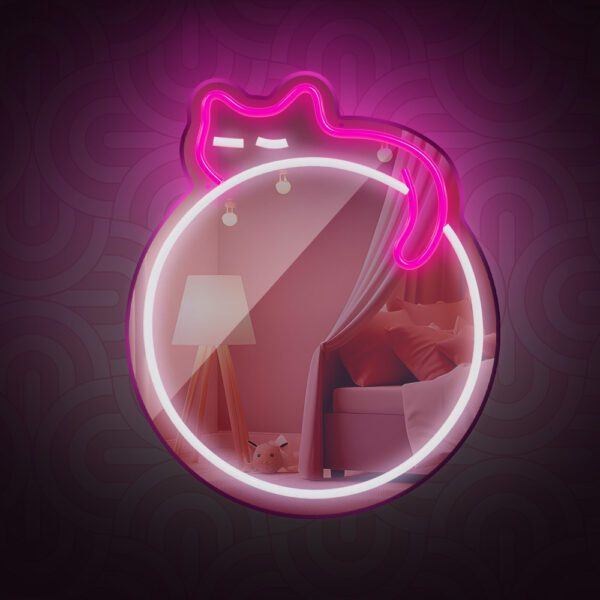 Neon MIRROR LED SLEEPING CAT white pink FMNE03 Forever Light