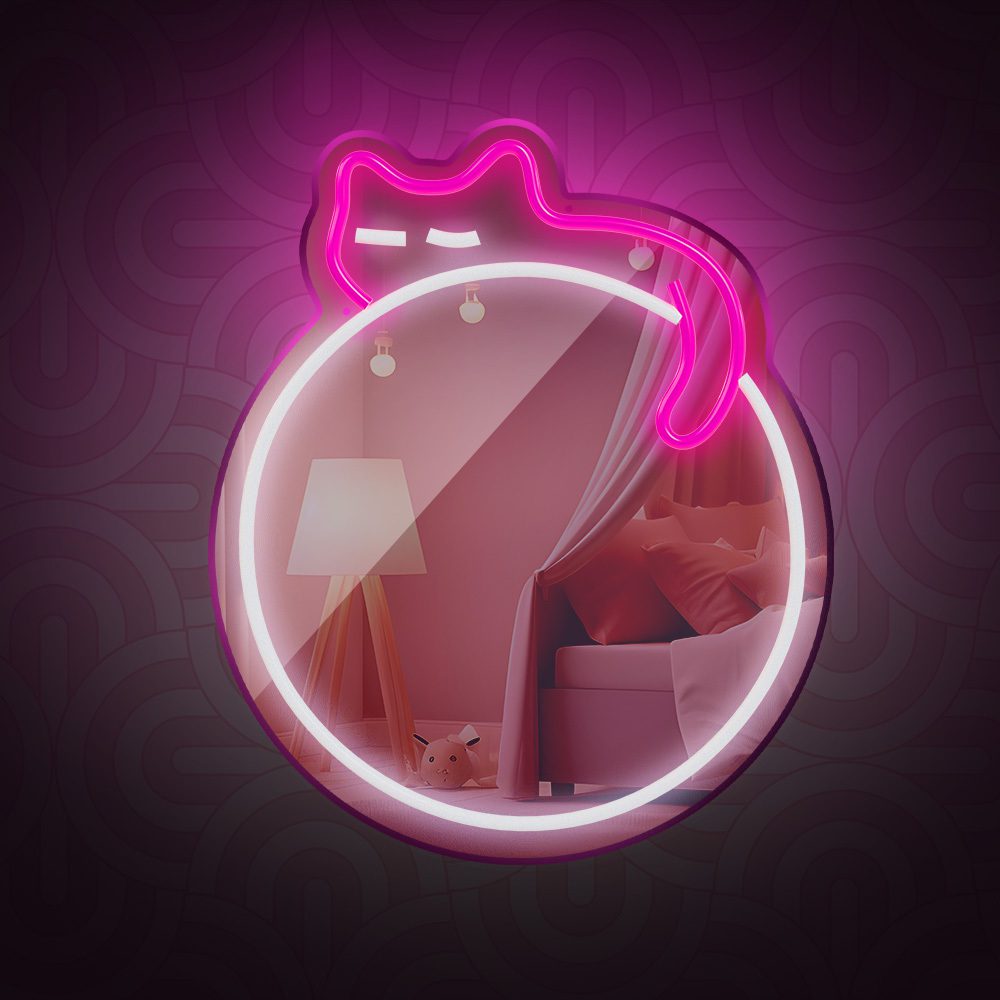 405606_oryg Neon MIRROR LED SLEEPING CAT white pink FMNE03 Forever Light